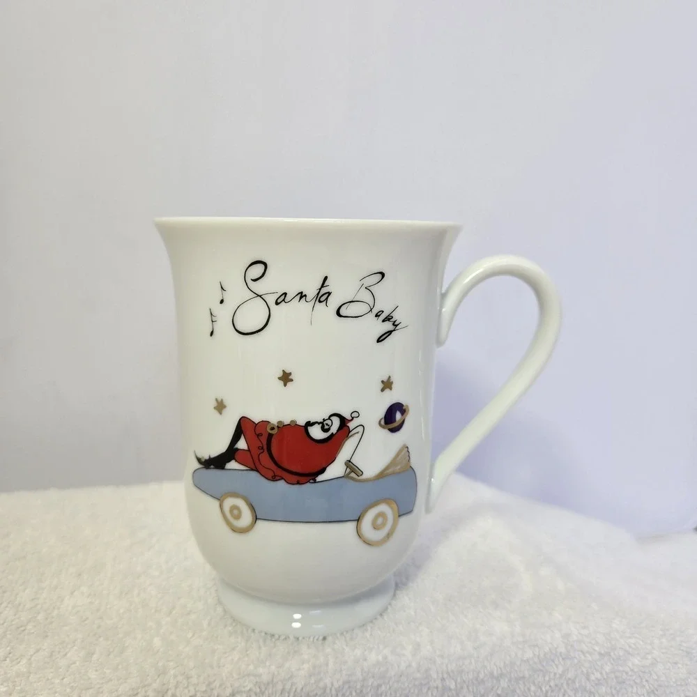 Pottery Barn Santa Baby Hot Cocoa Coffee Cups Tea Mugs Set Of 6 Christmas Rare